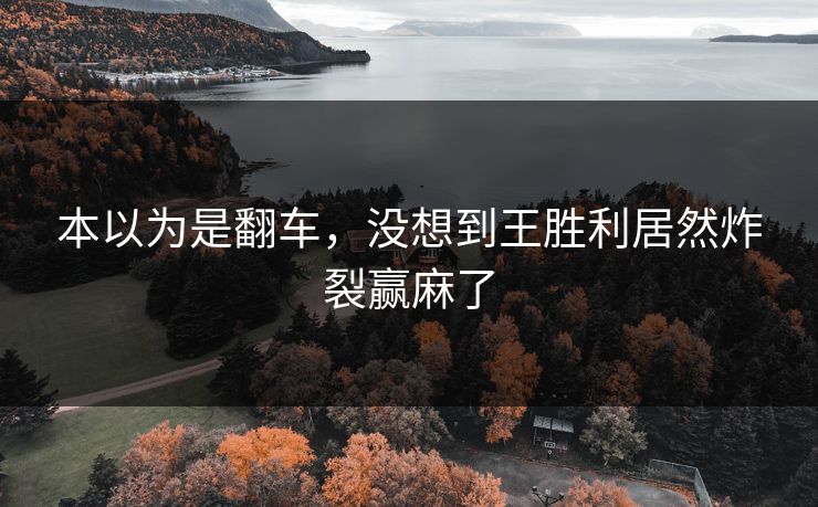 本以为是翻车，没想到王胜利居然炸裂赢麻了