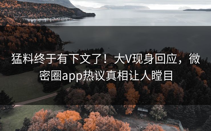 猛料终于有下文了！大V现身回应，微密圈app热议真相让人瞠目