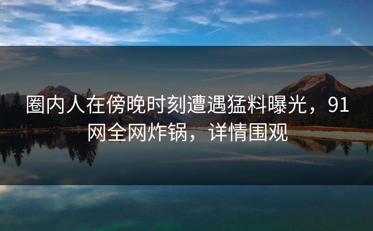 圈内人在傍晚时刻遭遇猛料曝光，91网全网炸锅，详情围观