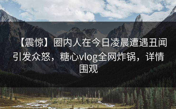 【震惊】圈内人在今日凌晨遭遇丑闻引发众怒,糖心vlog全网炸锅,详情围观